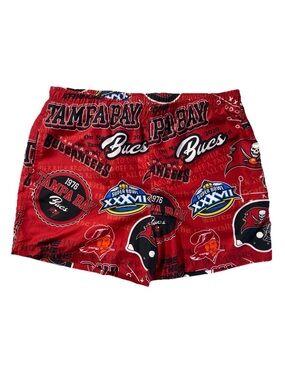 GOOD Size XL Men's NFL Team Apparel Tampa Bay Buccaneers Swim Trunks 4” Inseam